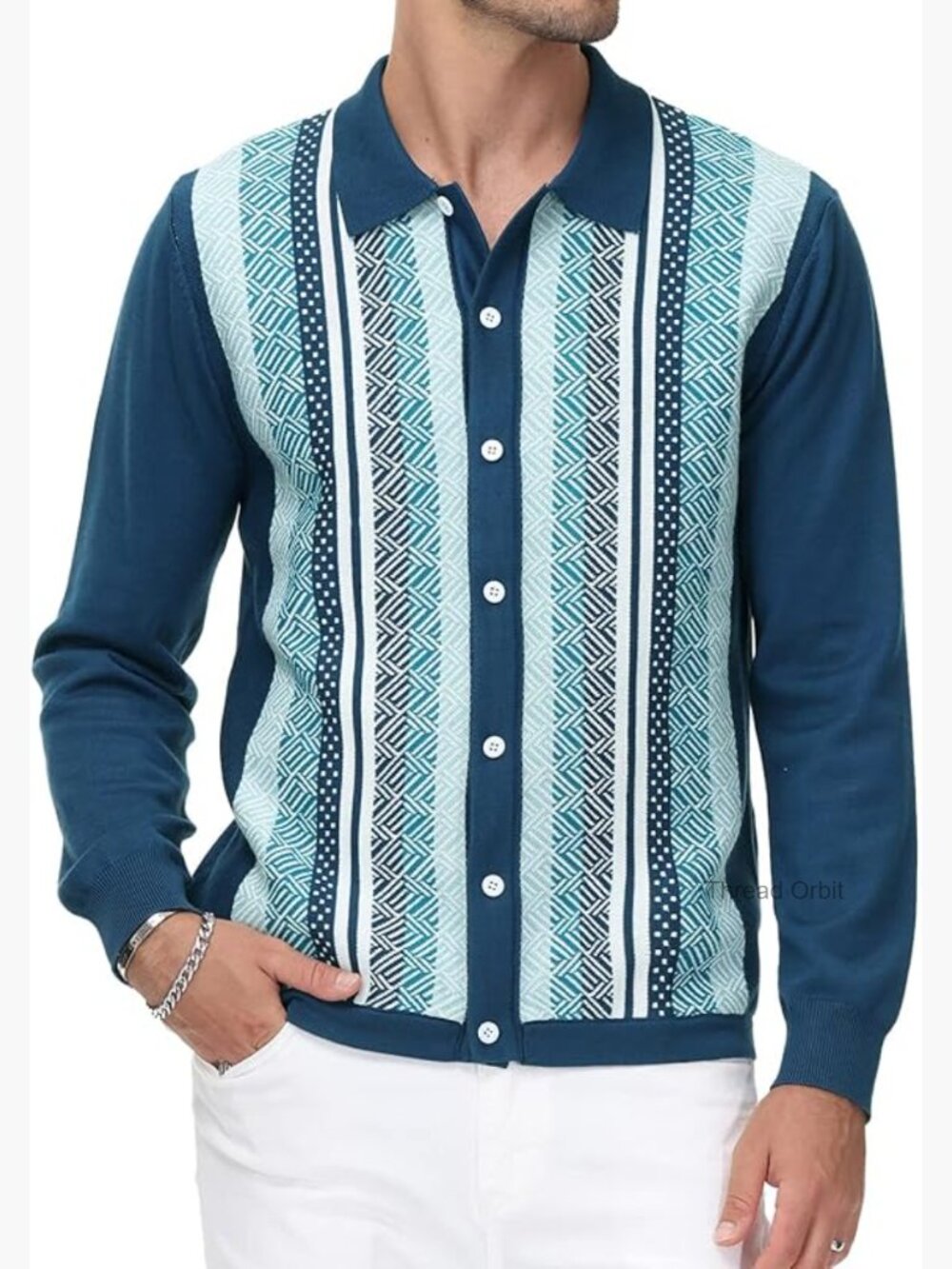 Men's Classic Pullover Sweater, Contrast Color, Long Sleeve, Collared Neck,